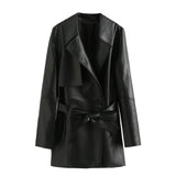 BSK&TRAF Women's Clothing 2025 Autumn 2025 New Tape With Lumbar Imitation Leather Short Wind Coat 2583872