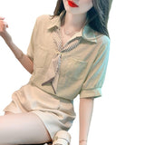 2025 Polo Collar Short-Sleeved Shirt Women Summer New Small Shirt Design Sense Of The Blouse Women Special Coat Women