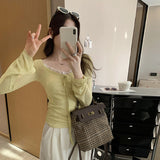 Purely Sexy Hottie Big U-Necked Hollow With Long-Sleeved T-Shirt Girl Spring And Summer 2025 New Bottom Shirt Top