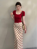 Mingla Dopamine Wears A Set Of Skirts Women's Summer Age-Red Red Top Half Body Skirt Two Sets