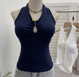 Hanging Neck Low-Breasted Hottie Sexy Sling Vest With Chest Cushion Repair Elastic Short Sleeveless Top 9363