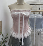 Court Style Lace Lace With Bow With Breast Pads With Bra Vest Short Strap Back Coat 2817