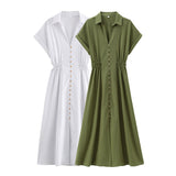 Spring 2025 New Linen-Blend Fan Flute Shirt Dress 8351030