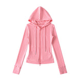 Hooded Yoga Zipper Coat Women 2026 Spring And Autumn New Solid Dress + Rope Straight Trousers Set