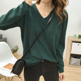 Autumn V-Neck Knitted Shirt Women's Autumn New Large-Size Loose Thin Coat Solid Color With Knitted Bottom Sweater