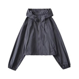 Hottie Draw Rope Thin Hooded Jacket Women's Spring And Autumn New Loose Leisure Sports Long-Sleeved Top