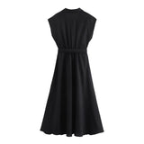 Spring New Women's Solid-Color Suit Collar Single-Dneck With Belt Shirt-Style Fan Flute Dress