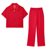 Summer New Women's Collar Short-Sleeved Short Coat Straight Trousers 8491053 8491054