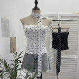 Real Shoot Spice Girl Sexy Boobs Twives Sling Slings Ribbon Ribbon Shoulderless Short Top Lady 1597