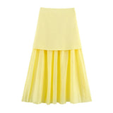 Summer New Gold Button Knitted Vest Small Folding Splicing Skirt Set