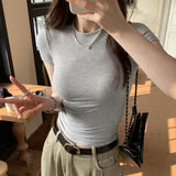 Positive Shoulder Short Sleeve T-Shirt Girl Summer Simple Slim Slim Thin Hot Babes Tight Waist Short Top
