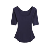 Pure Sexy Slimy Big U-Neck Basic T-Shirt Girl Summer New Body Sleeve Bottom Shirt Top