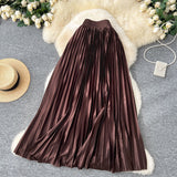 Tightening The Pearl Light Hundred Folded Half-Dressed Dress Woman 2025 Early Spring Glossy Color Color Hanging High Waist Thin Word Long Dress