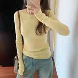 Threaded Slimmed Head Bottom Knitted Shirt Women Autumn 2025 New Round Collar With Shoulder Long Sleeve Top