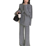 Autumn And Winter New Knitted Top Shawl Broad Leg Pants Three-Piece Temperament Loose High-End Lazy Sweater Set