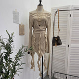 Real Shooting Waste Soil Wading Lotus Leaf Side Tuxeds A Word Shoulder Grinding To Make Old Long-Sleeved Bag Hip Dress 9627