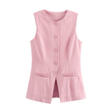 BSK&TRAF Women's Clothing 2025 Summer New Fashion Single Buckle Vest + Casual Short Set
