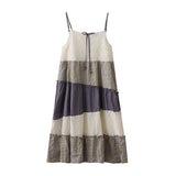 Sweet Romantic Style Lace Lattice Irregular Splicing Loose Sling Skirt Mid-Long A-Shaped Dress Woman