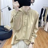2025 Spring Lotus Leaf Collar Long-Sleeved Shirt Women's Fashion Age-Old Blouse Spring And Summer New Loose Bottoming Women
