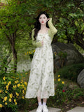 Green Small Fresh Summer Sling Dress Sen System French Orange Erring Dress Women 2026 Early Spring New Set