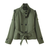 Autumn New Double-Dled Buckle With Long-Sleeved Short-Sleeved Wind Coat