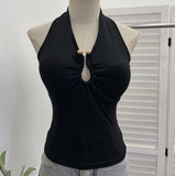 Hanging Neck Low-Breasted Hottie Sexy Sling Vest With Chest Cushion Repair Elastic Short Sleeveless Top 9363