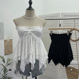Real Shooting Holiday Wind Bra Strap With Bow Irregular Dress Loose Thin Short Sleeveless Top 9568