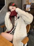 Winter Cute Little Fragrant Wind Collar Lamb Wool Coat Women 2026 New Small Loose Thicken Warm Cotton Clothes