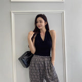 Korean Summer Temperament Fashion Hanging Neck Slim Thin Coat Solid Color Bajamas Sling Vest T-Shirt Girl Ins