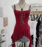 Real Shooting Street Hottie Letter Nail Bead Print Sling Sling Vest Leather Strap Strap Lotus Side Ribbon Ribbon 1300