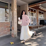 Autumn And Winter Korean Sweet Atmosphere Feeling Thin Plus Lace Half Dress Girl Plus Thick Cake Dress
