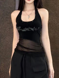 Pure-Want-Style Sexy Black Mesh Hanging Neck Vest Women Summer New Wear Sweet Cool Hottie Sleeveless Top