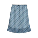 Blue Lattice Mesh Dress Girl Korean New Summer Babes Waist Fishtail Ass Skirt