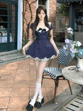 Rich Family Pure Desire High-End Doll Collar Dress Temperament Thin Sweet Bow Knot Waist Lace Skirt