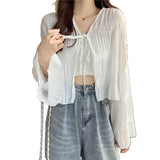 2026 Sunscreen Hooded Women's Summer New Thin Lace Open Shirt Slings Taulet T-Shirt Tide