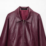 Summer New Retro Simple Collar Zipper Leather Coat Woman