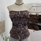 Real-Style Belted Leopard Tectar In Front Of The Zipper Open Shirt 6172