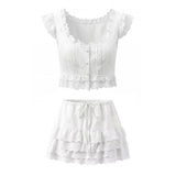 BSK&TRAF Women's New Spring 2026 Embroidered Lace Blouse + Hollow Embroidered Cake Skirt