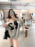 Digital Print Out-Shoulder Jacket Women Early Autumn Lazy Wind Leisure Oversize Top