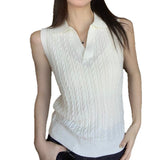 Classic Old Money College Wool Vintage Collar Knitted Vest Women's Summer New