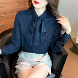 Spring And Summer Bow Shirt Women's Autumn Dress 2025 New Casual T-Shirt Long-Sleeved Top