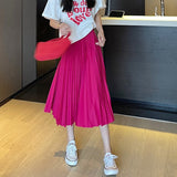Simple Multi-Color New Folding Skirt Half-Dress Woman High Waist Thin Solid Color Hanging Medium Long Folding Skirt