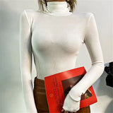 Autumn And Winter High-Neck Long Sleeves Jersey Design Sense Of The Body Sexy Hot Girl Wearing High-Neck Thread T-Shirt Girl