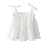 Homemade Summer New Sweet Loose Doll With Bow Sling Shirt Women Solid Color Vest Top