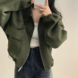 High-Grade Sense Of French Age Reduction Lazy Small Loose Zipper Collar Rope To Close The Waist Short Jacket Jacket Top