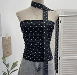 Real Shoot Spice Girl Sexy Boobs Twives Sling Slings Ribbon Ribbon Shoulderless Short Top Lady 1597