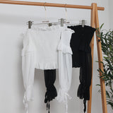 One-Word Collar Shoulder Chiffon Shirt Niche Design Loose Folds Short-Sleeved Collared Billed Ears Long-Sleeved Belt Coat