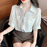 2025 Shirt Women Short Sleeve Summer Chic Pocket Polo Shirt Small Fragrant Fashion Casual