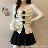 Three-Dimensional Rose Knit Shirt Women's Early Autumn New Top High-End Feel Jacket Design Small Sweater Long Sleeve