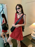 French Red V-Neck Sleeveless Vest Dress Women's Summer 2026 New High-End Small A-Word Dress
